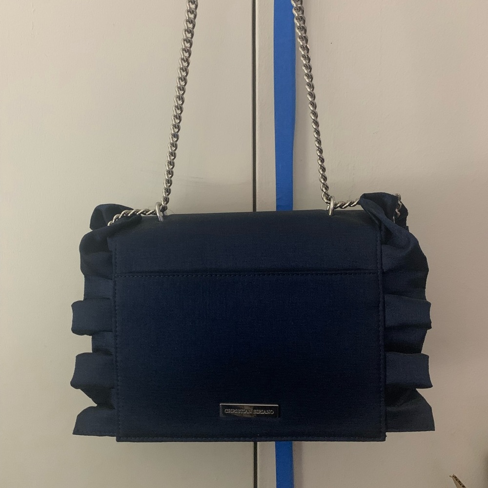 Christian Siriano blue ruffle chain strap bag - Picture 4 of 11